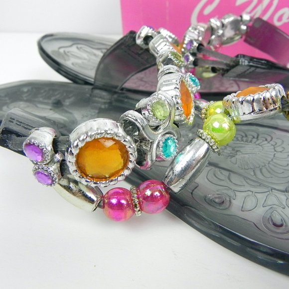 NWT Jewelled Flat Sandals | Clear Plastic Sandals - Size 8.5 to 9 - Picture 10 of 11